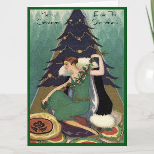 Art Deco Fashion Christmas Tree Retro Blank Inside Holiday Card