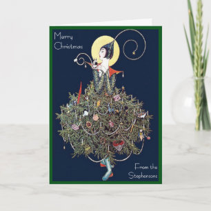 Art Deco Fashion Christmas Tree Retro Blank Inside Holiday Card