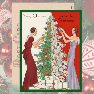Art Deco Fashion Christmas Tree Retro Holiday Postcard