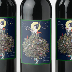 Art Deco Fashion Christmas Tree Retro Wine Label