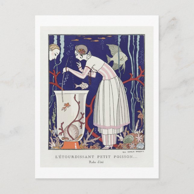 Art Deco Fashion Plate of Summer Dress by Barbier Postcard (Front)