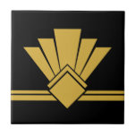 Art Deco Faux Gold Black Chic Geometric Border 04 Tile<br><div class="desc">Faux gold and black art deco style simple chic geometric fan element ornament decorative border ceramic tile. Please note that the gold in this design is a flat yellow colour print and is not an actual gold colour or foil. Sleek design, perfect for a modern or art deco vintage style...</div>