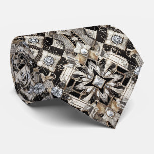 Art Deco Faux Silk Luxury B+W DIamonds Tie