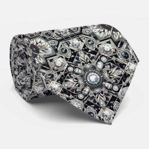 Art Deco Faux Silk Luxury B+W DIamonds Tie