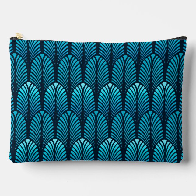 Art Deco Feather Pattern, Cerulean Blue  Accessory Pouch (Front)
