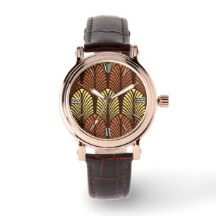 Art Deco Feather Pattern, Dark Brown and Rust Watch