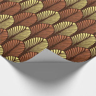 Art Deco Feather Pattern, Dark Brown and Rust Wrapping Paper