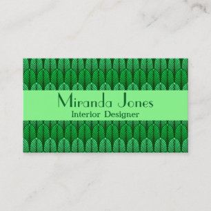 Art Deco Feather Pattern, Emerald Green  Business  Card