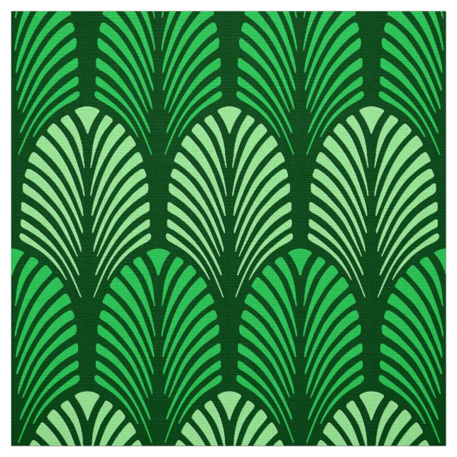 Art Deco Feather Pattern, Emerald Green Fabric (Swatch)