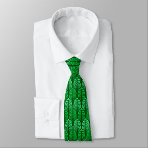 Art Deco Feather Pattern, Emerald Green Tie
