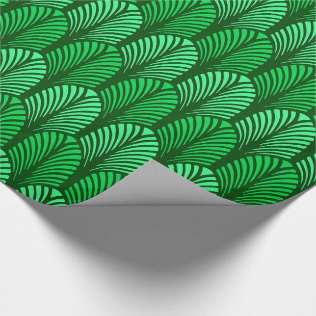 Art Deco Feather Pattern, Emerald Green Wrapping Paper (Corner)