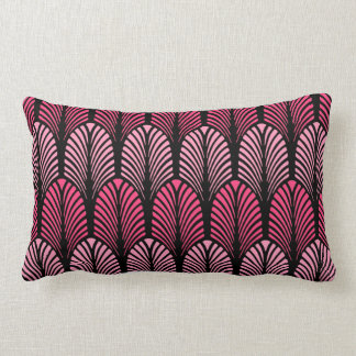 Art Deco Feather Pattern, Fuchsia Pink and Black Lumbar Cushion