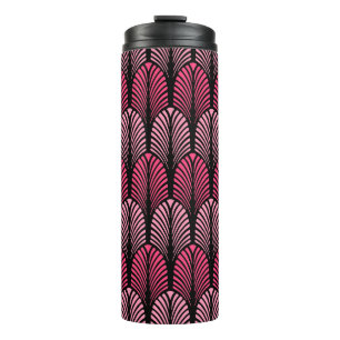 Art Deco Feather Pattern, Fuchsia Pink and Black  Thermal Tumbler