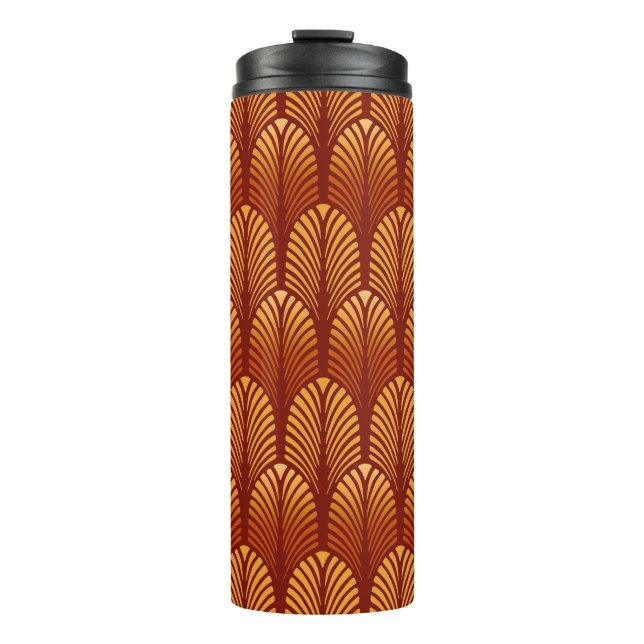 Art Deco Feather Pattern, Mandarin Orange  Thermal Tumbler (Front)