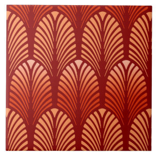 Art Deco Feather Pattern, Mandarin Orange Tile