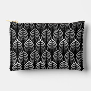 Art Deco Feather Pattern, Silver Grey and Black Accessory Pouch