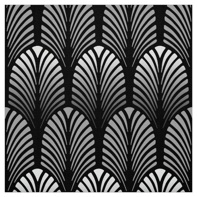 Art Deco Feather Pattern, Silver Grey and Black Fabric (Swatch)
