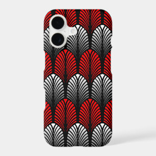 Art Deco Feather Pattern, Silver Grey and Red