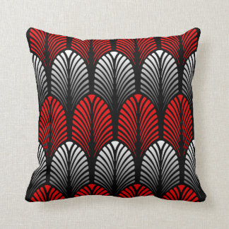 Art Deco Feather Pattern, Silver Grey and Red Cushion