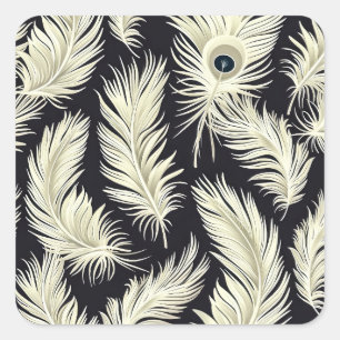 Art Deco Feather Pattern Square Sticker