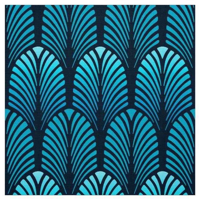 Art Deco Feather Pattern, Turquoise and Navy Fabric (Swatch)