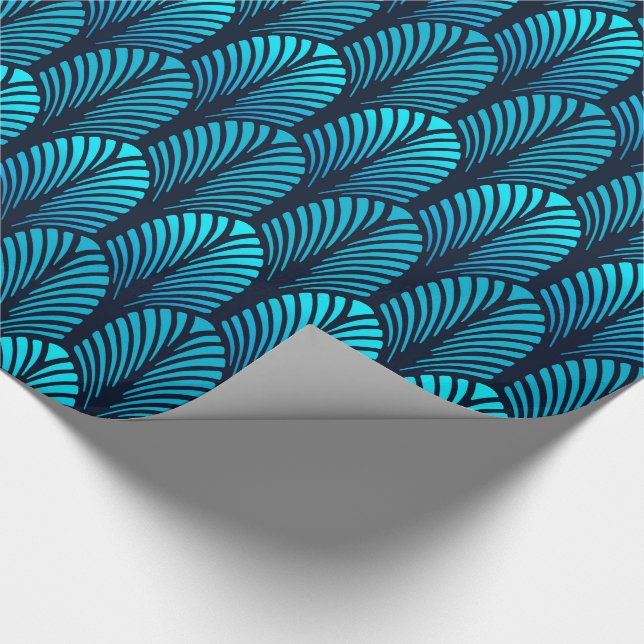 Art Deco Feather Pattern, Turquoise and Navy Wrapping Paper (Corner)