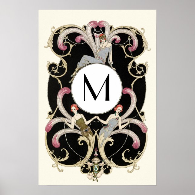 ART DECO FEATHERS ,BEAUTY FASHION COSTUME MONOGRAM POSTER (Front)