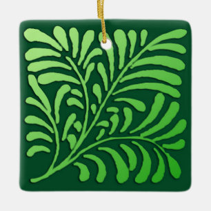 Art Deco fern pattern - shades of green Ceramic Ornament