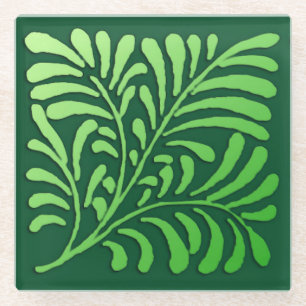 Art Deco fern pattern - shades of green Glass Coaster