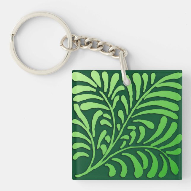 Art Deco fern pattern - shades of green Key Ring (Front)