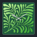 Art Deco fern pattern - shades of green Square Wall Clock<br><div class="desc">A stylised, Art Deco fern wallpaper pattern in a soft, shaded, green gradient against a deep, emerald green background</div>