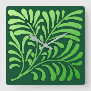 Art Deco fern pattern - shades of green Square Wall Clock