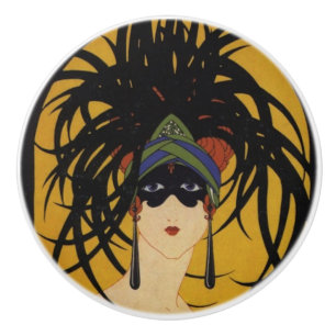 Art Deco Festive Lady Ceramic Knob