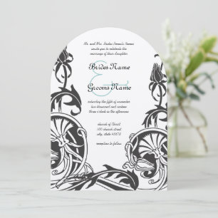 Art Deco Filigree Aesthetic Floral Scroll Wedding  Invitation