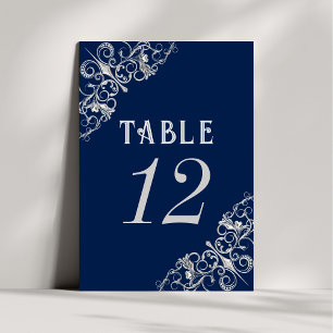 Art Deco Filigree Navy Blue and Silver Grey Table Number