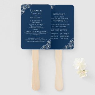 Art Deco Filigree Navy Blue Silver Grey Program Hand Fan