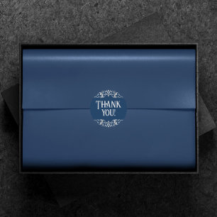 Art Deco Filigree   Silver and Navy Blue Thank You Classic Round Sticker