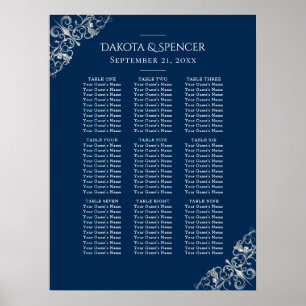 Art Deco Filigree Silver Grey Navy Seating Chart