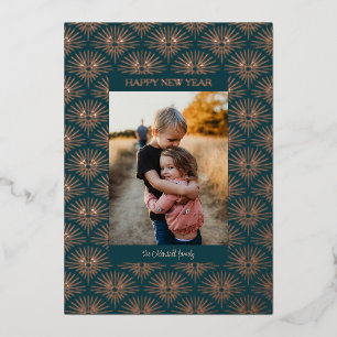 Art deco fireworks pattern photo foil holiday card