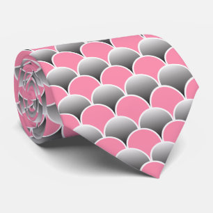 Art Deco Fish Scale Fan Pattern, Pink Grey White Tie