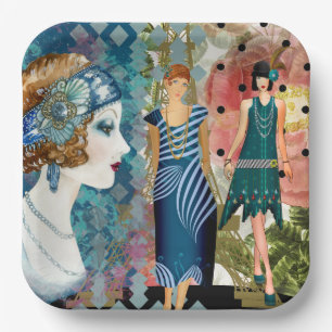 Art Deco Flappers Paper Plate