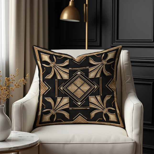 Art Deco Fleur-de-lis Black and Gold Cushion (Creator Uploaded)