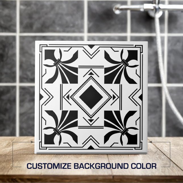 Art Deco Fleur-de-lis - black and white Tile (Creator Uploaded)