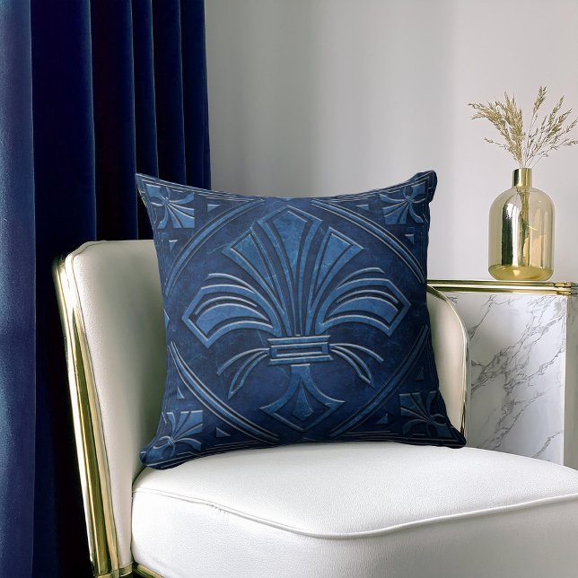 Art Deco Fleur-de-lis Blue marble Cushion (Creator Uploaded)