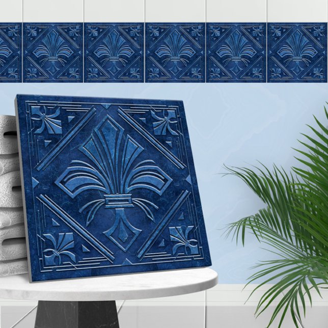 Art Deco Fleur-de-lis - Blue Marble Tile (Creator Uploaded)
