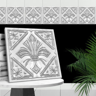 Art Deco Fleur-de-lis - white marble pearl Tile