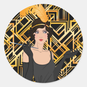 art deco, flipper girl, vintage,great Gatsby,chic Classic Round Sticker