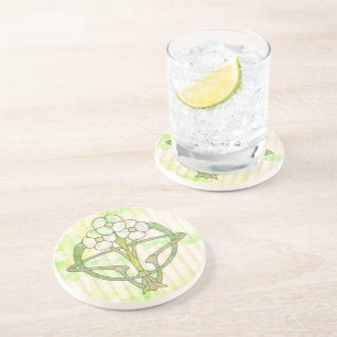 art deco floral design green wash coaster