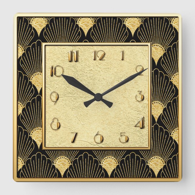 Art Deco Floral Fan Style Square Wall Clock (Front)