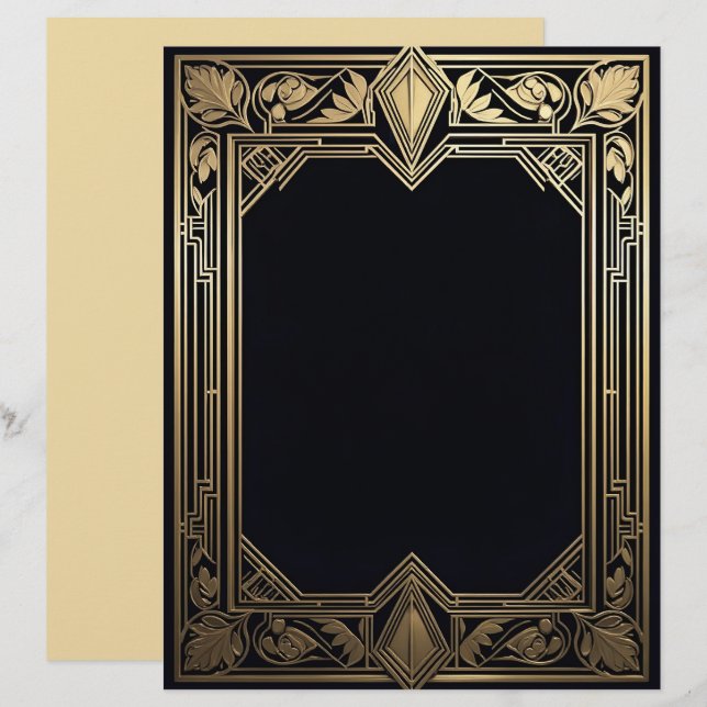 Art Deco Floral Frame Custom Letterhead (Front/Back)
